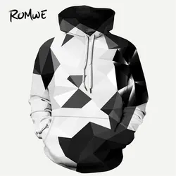 ROMWE для мужчин 3D геометрический принт толстовка с капюшоном Mankind осень рок длинным рукавом костюмы шнурок многоцветный свитер Толстовка
