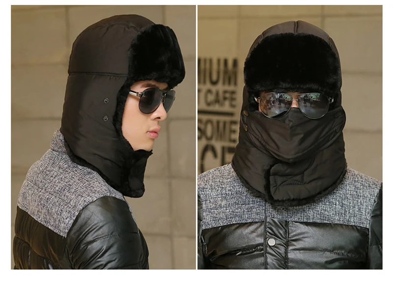 bomber crew beanie hat with full face covering 2019 new popular Bomber Hats men's winter hat with ear flaps outdoor cold warm skiing men winter hat warm hat earmuffs and mask thermal aviator bomber winter hat