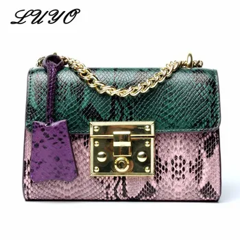 

LUYO Genuine Leather Serpentine Chain Snakeskin Luxury Handbags Women Famous Brands Messenger Bags Cross Body For Female Small