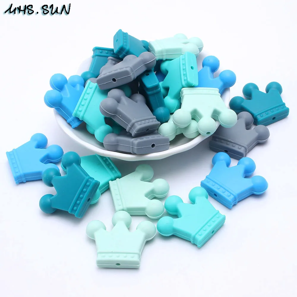 MHS.SUN 40pcs chewable crown shape silicone beads food grade teether safety for baby teething nursing jewelry making | Украшения и