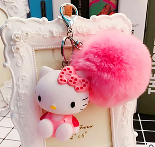 Новинка; брелок из кроличьего меха с рисунком hello kitty; KX-K6001