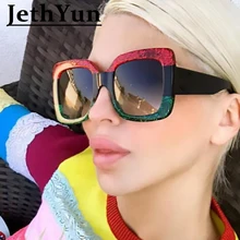 Блестящие оправы красные зеленые солнцезащитные очки черные тёмные очки для женщин негабаритные Квадратные Солнцезащитные очки Стильная дизайнерская оправа