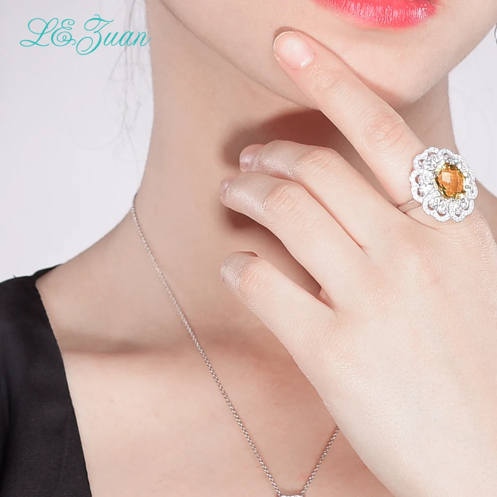 I&zuan 4.65ct Natural Citrine Gemstone Ring 100% 925 Sterling Silver Jewelry Luxury Rings For Women Cluster Flower R0067-W05