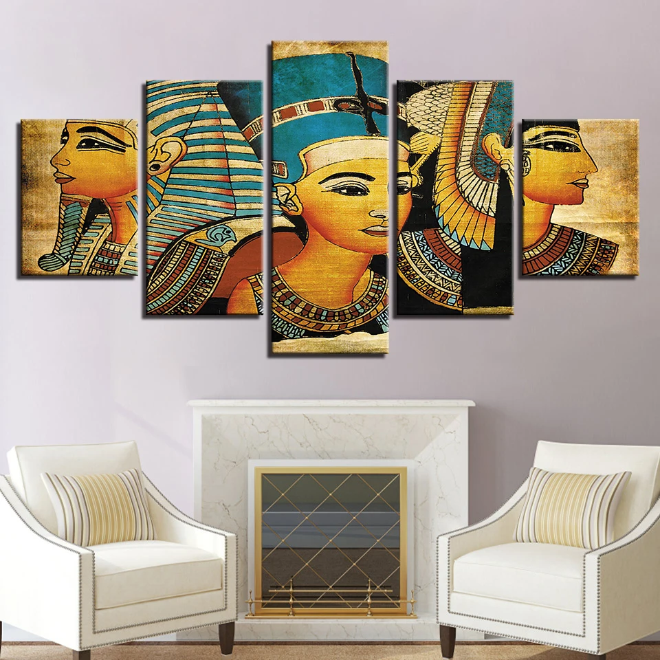Preise Vintage Bilder Leinwand Gedruckt Poster 5 Panel Pharao Von Alten Ägypten Gemälde Home Decor Für Wohnzimmer Kunstwerk Wand Kunst