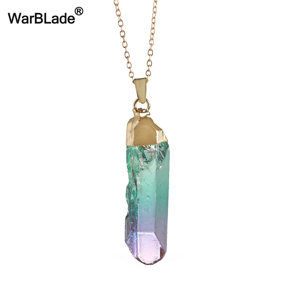 WarBLade натуральный камень кварц кулон ожерелье Красочный естественный неправильной формы Кристалл Камень Подвески золото сторона ожерелье s для женщин