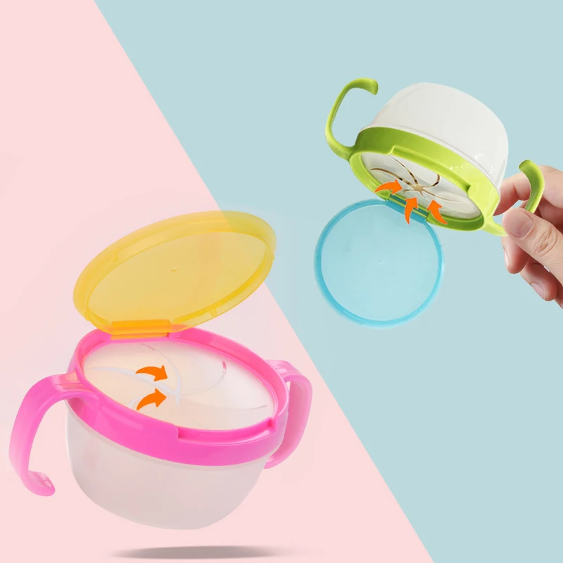 Colorful Baby 360 Rotate Spill-Proof Bowl Feeding Food Snack Dishes Tableware Container With Cover And Handle (8)