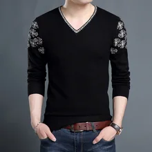 Стиль Мужская одежда с длинный рукавом, мужской, вязаный свитер, полосатый с треугольным вырезом, свитер