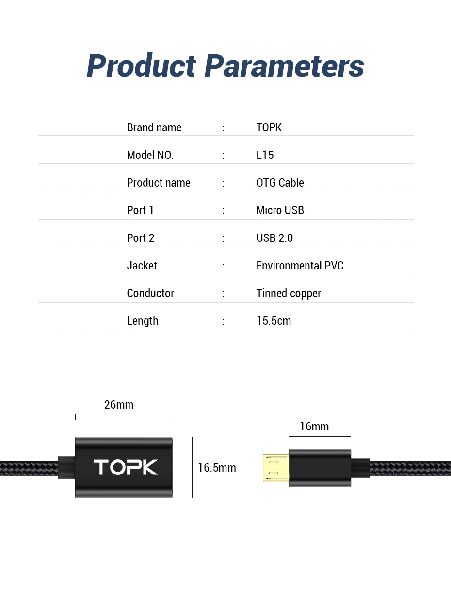 TOPK Micro USB OTG кабель адаптер для samsung Xiaomi huawei USB разъем Android USB 2,0 OTG адаптер