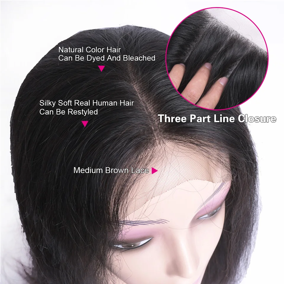 CGG 4*4 Lace Frontal Human Hair Wigs Brazilian Non-Remy Hair Straight Human Hair For Black Women Natural Color Medium Brown -