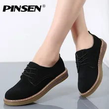 PINSEN/ г., осенние женские туфли-оксфорды обувь на плоской подошве женские Кожаные Замшевые водонепроницаемые Мокасины на шнуровке мокасины на плоской подошве с круглым носком