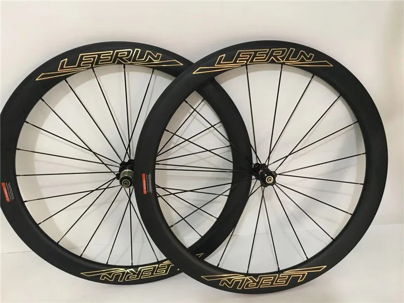 

2019 new carbon fiber road V brake wheels 23/25mm wide clincher/tubular/tubeless Gold paint riding more shiny carbon road wheels
