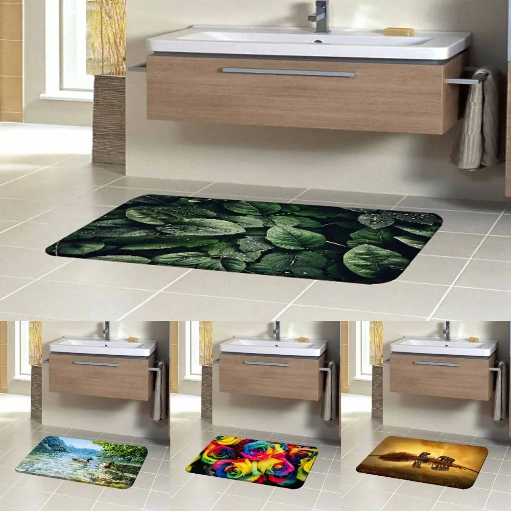 

Else Colored Roses African Elephant Green Leaves 3d Digital Print Thin Non Slip Microfiber Bath Mat Rug for Bathroom 50x80cm