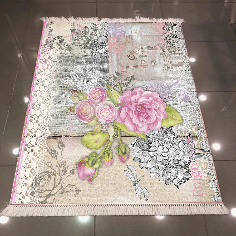 

Else Pink Gray Writen Flowers Floral 3d Pattern Print Microfiber Anti Slip Back Washable Decorative Kilim Area Rug Carpet