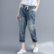 Мама джинсы вышитые джинсовые брюки бойфренд джинсы для женщин Китайский стиль Роза дамы джинсы женские TA902