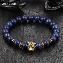 WarBLade, винтажный браслет из натурального камня лазурита, мужской Шарм, леопард, тигровый глаз, браслеты с головой льва, браслеты для женщин, ювелирные изделия
