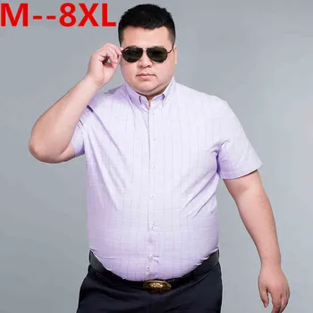 

10XL 8XL 6XL 5X 100% Cotton Mens Dress Short Sleeve Shirts Fashion Casual Slim Fit Plaid Men Shirts Brand Clothing Chemise Homme