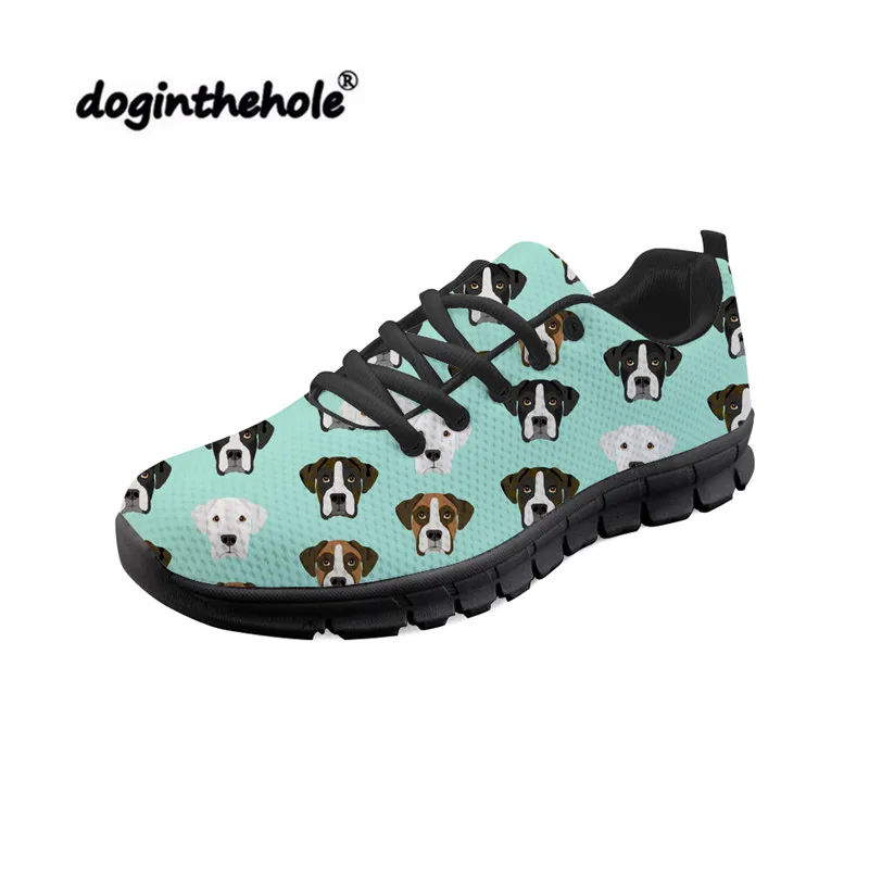 Doginthehole Boxer Dog Printing Female Outdoor Sneakers Woman Sports Shoes Walking Comfortable Ultra Light Black Zapatillas