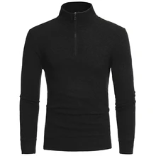 Fashion Men’s High Zipper Collar Sweater Casual Slim Fit Pullover Knitwear Top