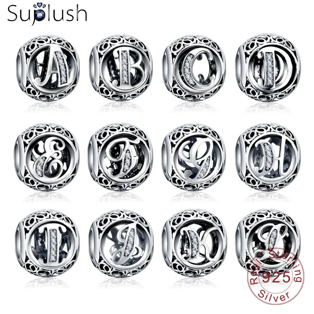 Suplush 100% стерлингового серебра 925 пробы с буквами алфавита бусинами подходят к