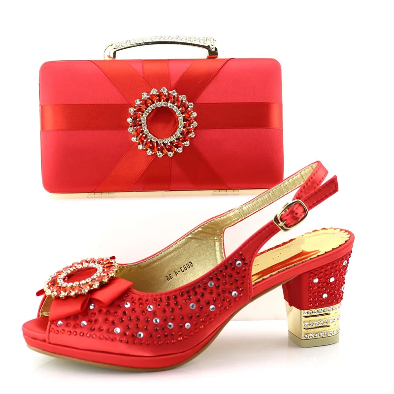 

SB8206-5 red shoes and bag set for african aso ebi wedding party with size 38 to 42 dance sandal shoes and clutches bag set