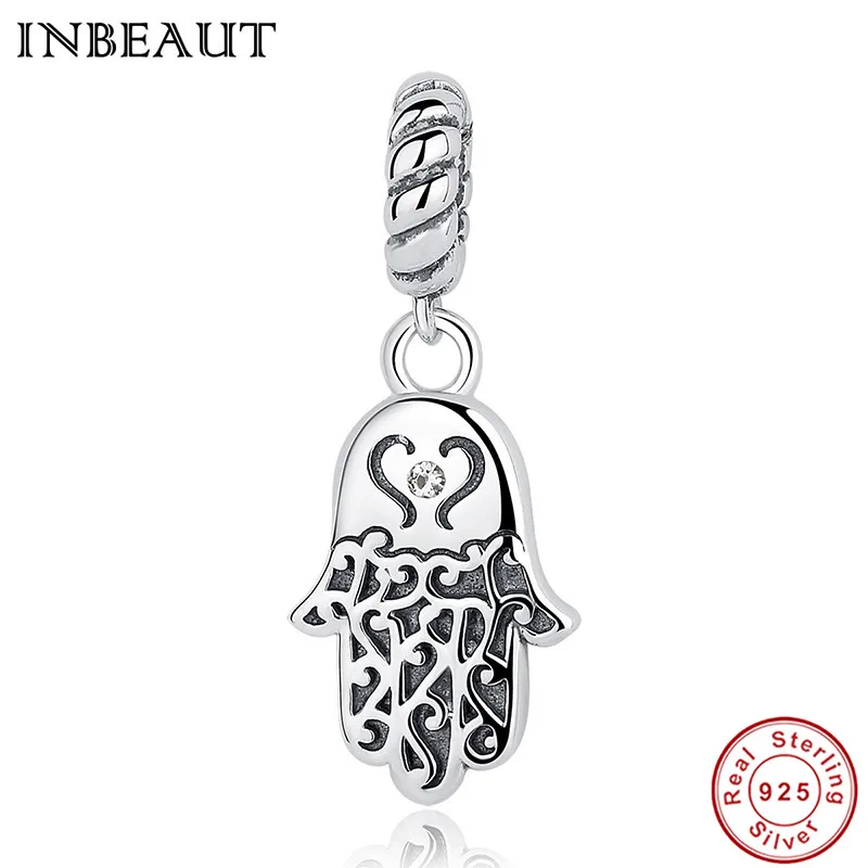 

Hot Wholesale Vintage Hamsa Charm fit Pandora Bracelet 925 Sterling Silver Good Luck Hand Pendant Beads for Necklace Chain Bride