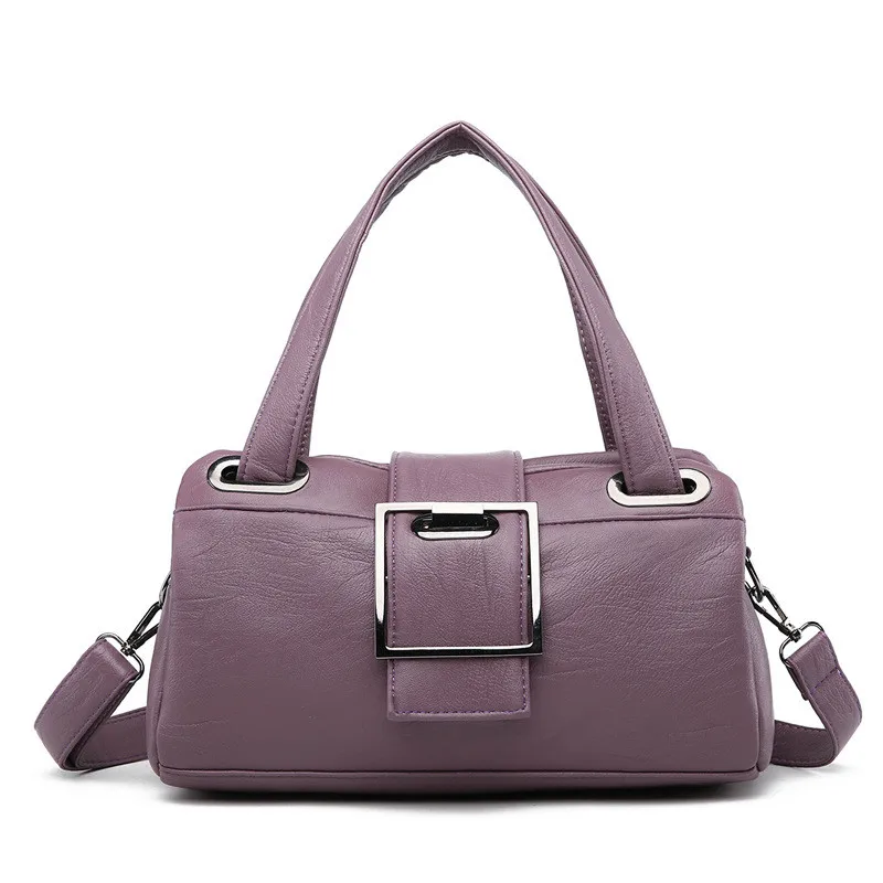 MJ женская кожаная сумка модная PU кожаная сумка на плечо женская однотонная сумка через плечо Большая вместительная сумка для мамы - Цвет: Фиолетовый
