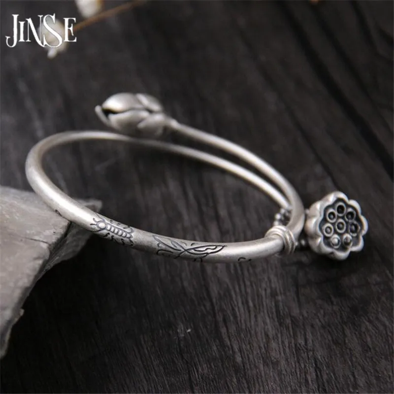 

Fyla Mode 999 Sterling Silver Retro Lotus Seedpod Adjustable Bangle Heavy Bracelet 4mm 26g TYC073