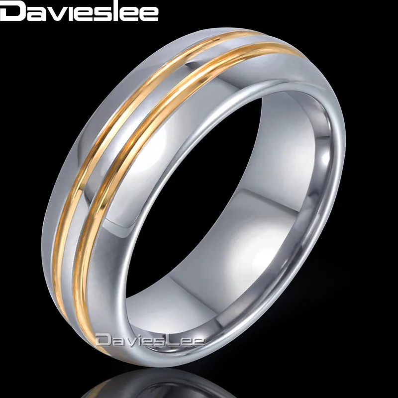 Davieslee Polished Band Ring Mens Boys Wedding Engagement Tungsten Carbide Silver Gold 7mm DTR09