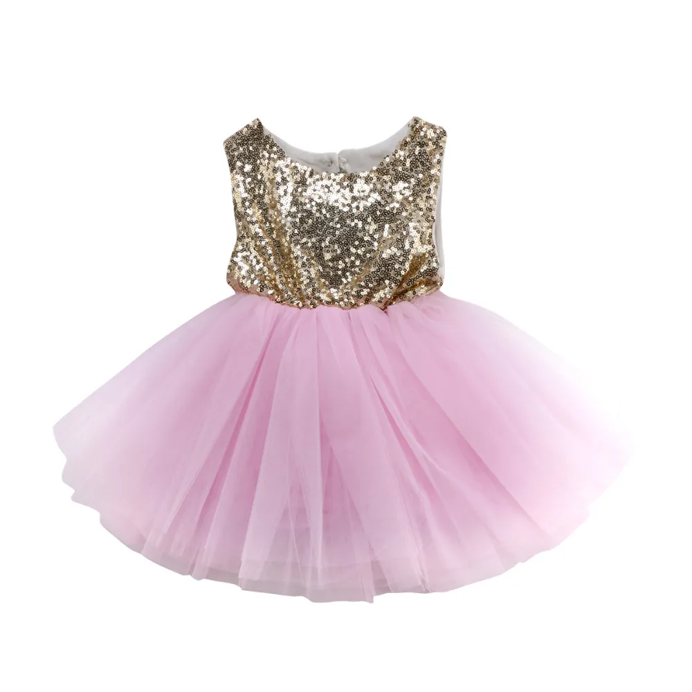 Sequins Kids Babys Girls Clothes Sleeveless Lace Flower Dress Tutu