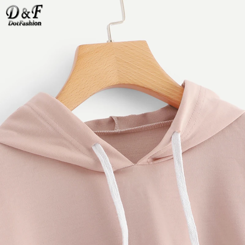 Dotfashion الوردي إلكتروني الرباط هوديي قطع كم المحاصيل البلوز النساء عارضة الخريف الملابس مقنعين طويلة الأكمام السترة Dotfashion الوردي إلكتروني الرباط هوديي قطع كم المحاصيل البلوز النساء عارضة الخريف الملابس مقنعين طويلة الأكمام السترة