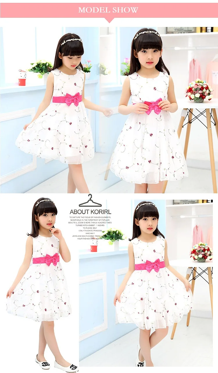 Girl tutu Dresses baby Print Girl Dress 2017 New Summer Flower Cute Bow Embroider Dresses O-neck Sleeveless Knee-Length
