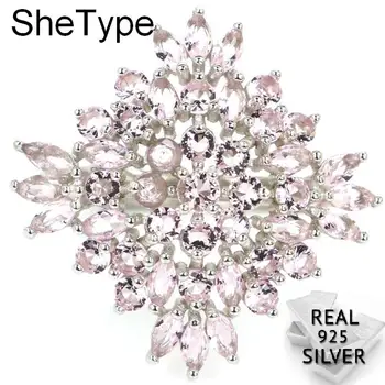 

4.4g Luxury SheType Top AAA+ Star Shape Pink Kunzite Wedding Woman's 925 Solid Sterling Silver Rings 27x26mm