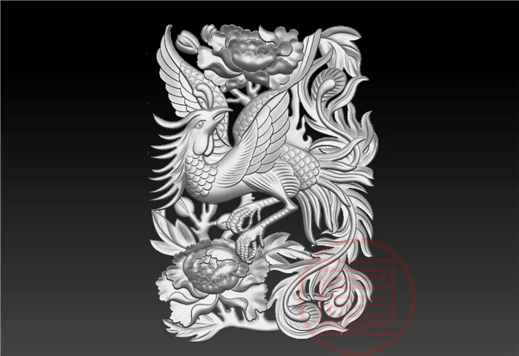 3D модель STL формат файла для ЧПУ гравировальный резной рельеф Феникс и цветок Artcam Rhino совместимый 3D модель STL формат файла для ЧПУ гравировальный резной рельеф Феникс и цветок Artcam Rhino совместимый