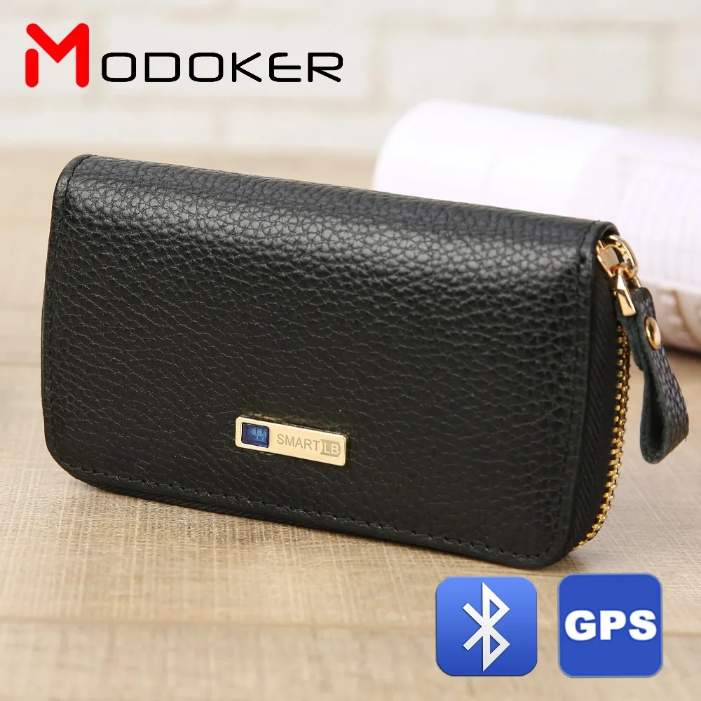 Modoker дизайнерский мужской кошелек для ключей из натуральной кожи с gps-трекером, Bluetooth finder, Женский кошелек для монет, модный держатель для ключей, черный