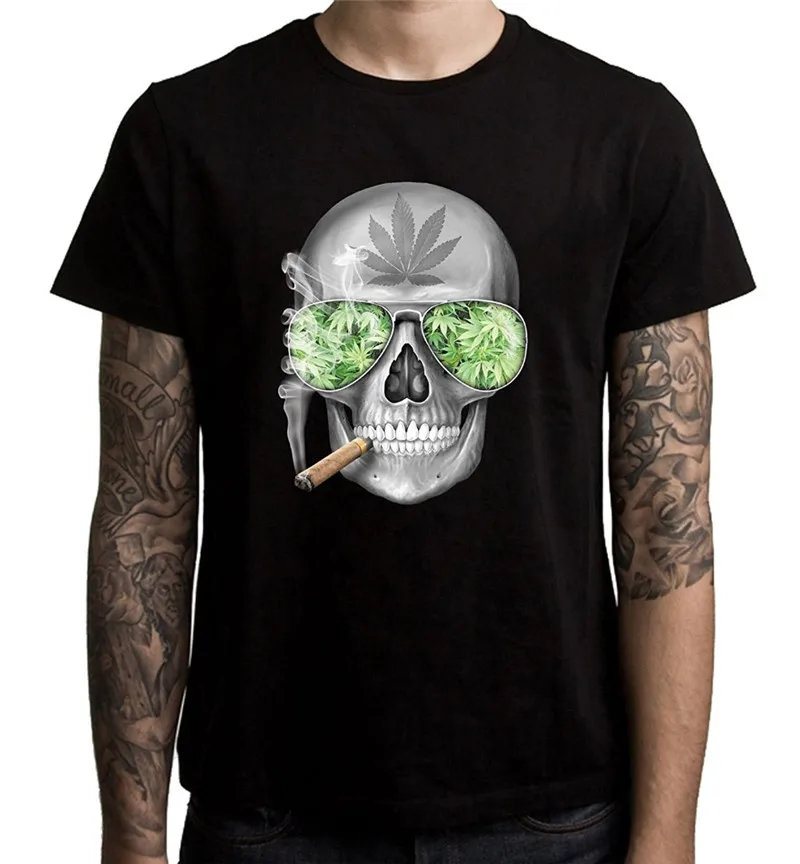 

Printed Tee Shirts Crew Neck Short Cotton Crew Neck Skull Smoking Top Mens T Shirt