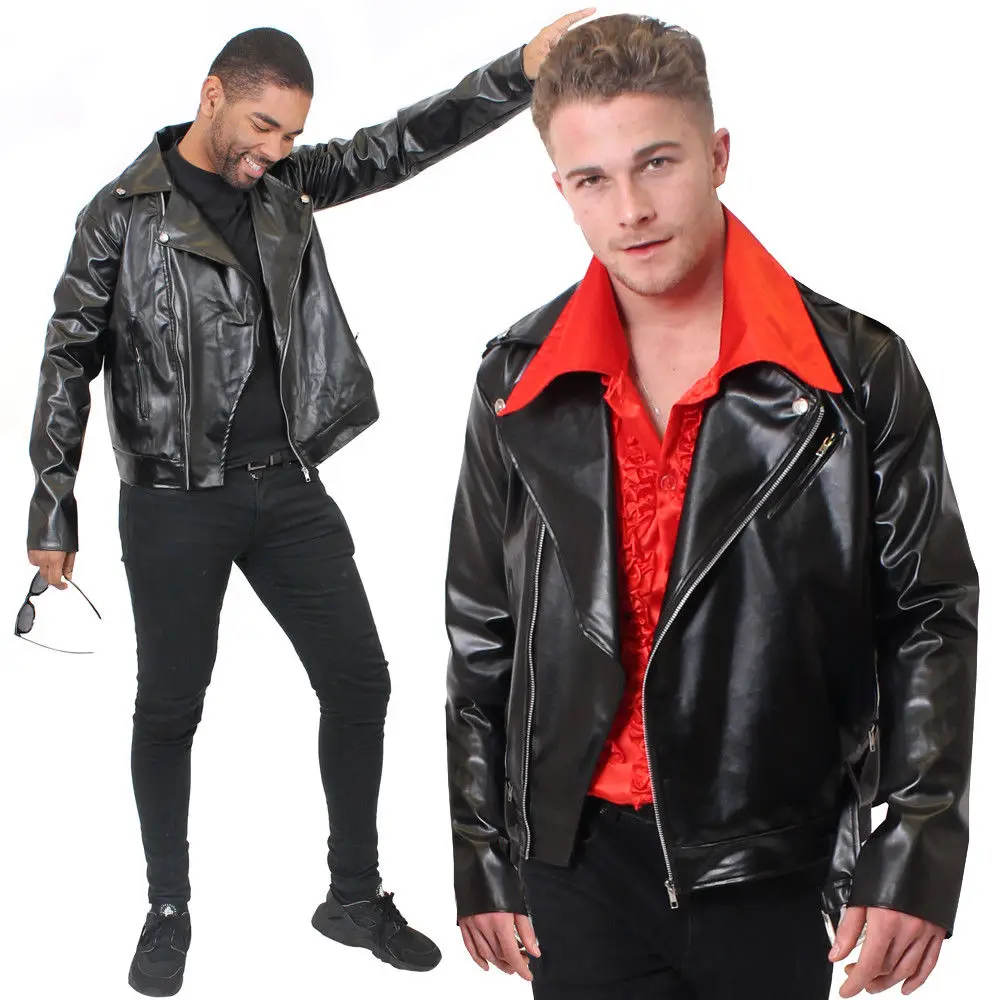 Mens Leather Jacket Look Biker Bandana 