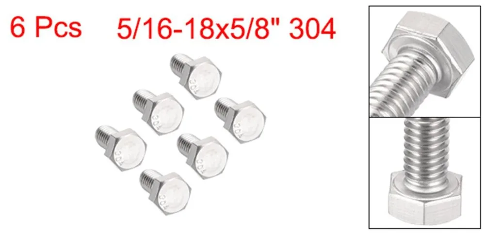UXCELL 6 шт. болты 5/16 18x 5/8 "304 нержавеющая сталь Шестигранная головка крепеж