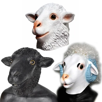 

【US-Stock Shipping 3-5 days 】Latex Lamb Ram Sheep Mask Carnival Costume Cosplay Party Latex Animal Mask for Masquerade