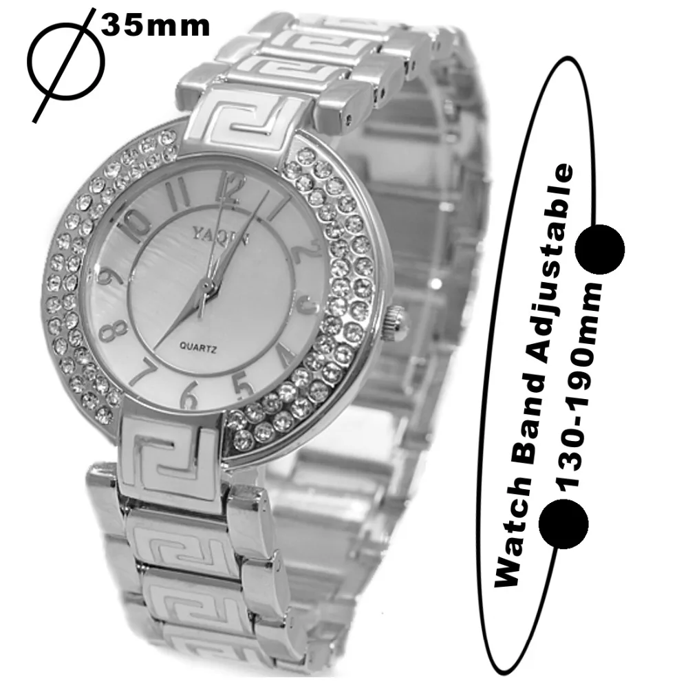 Кристалл белый часы Серебряная Группа Белый Циферблат Дамы для женщин Стильный Кристалл Yaqin браслет часы