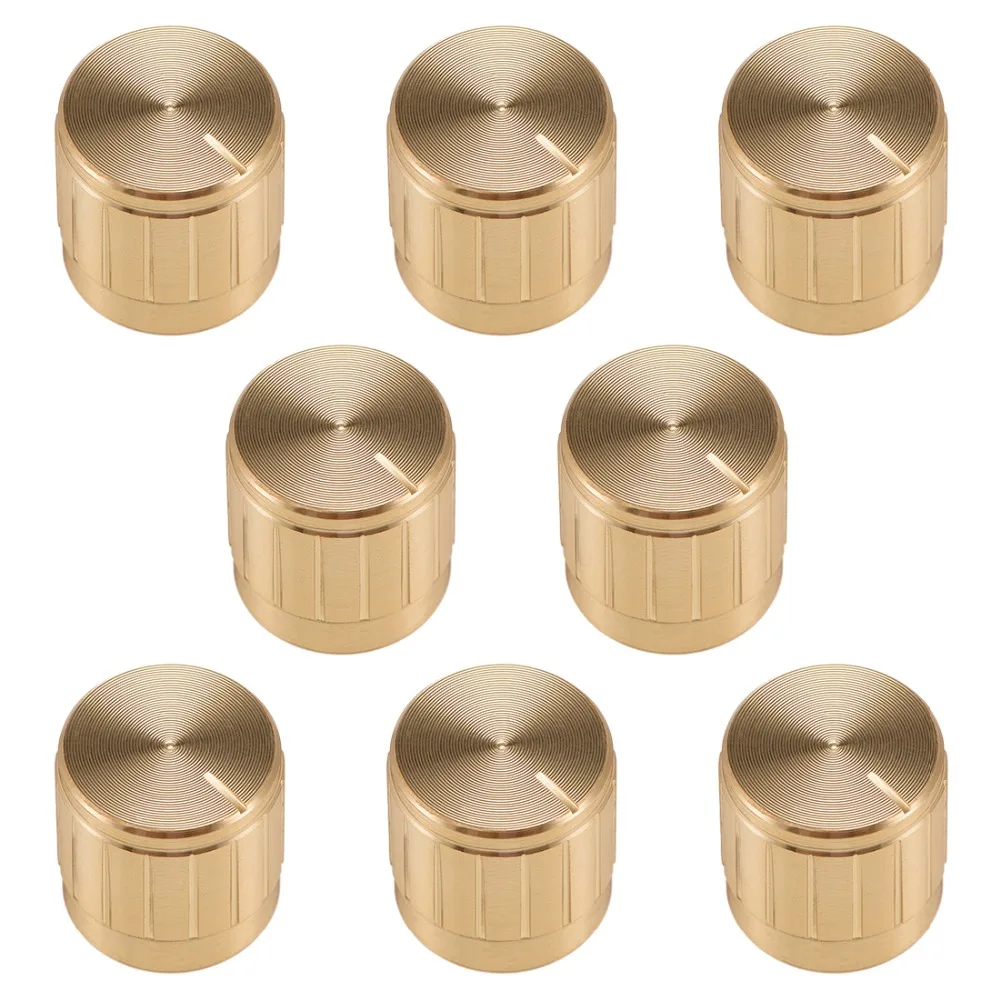 

UXCELL 8Pcs 17x 17mm Aluminium Alloy Potentiometer Volume Control Rotary Knob Knurled Shaft Hole Gold Tone Switch Accessories