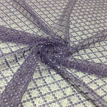 

Sold Heavy french Beaded lace fabric with embroidery mesh tulle beads purple Sequins lace fabric A970-1