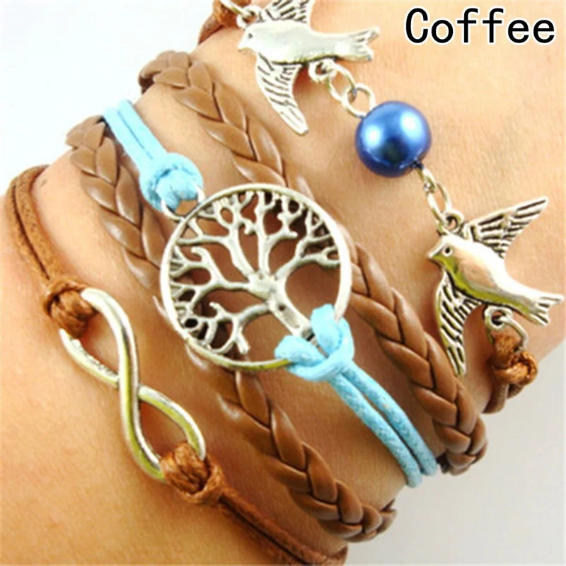 

Newest Handmade Bird Bracelet Tree Of Life Charm Multilayer Leather Infinity Bracelets Jewelry Braid Bracelets