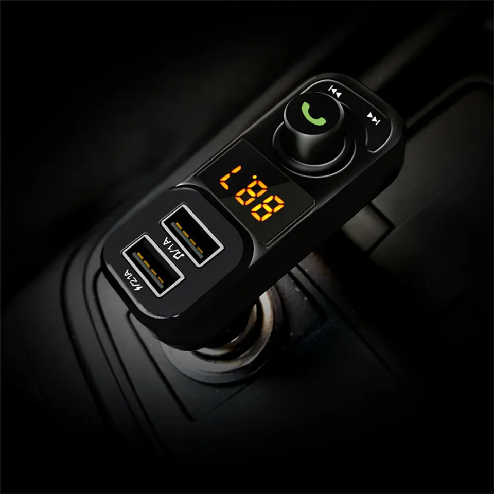 Wireless FM Transmitters Voltage Display Dual USB Car Audio MP3 Player Car Charger Bluetooth Handsfree Car Kits Car Accessories (15)