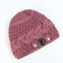 Seioum Новинка зимы классический меховой цветок толстый шляпы дамы вязаная Шапки осень женский шляпу трикотажные шапки бини