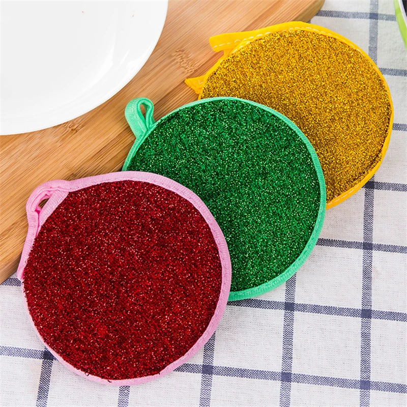

1271 circular double-sided dish towel scouring pad sponge dishwashing dishwashing cloth does not touch the oil