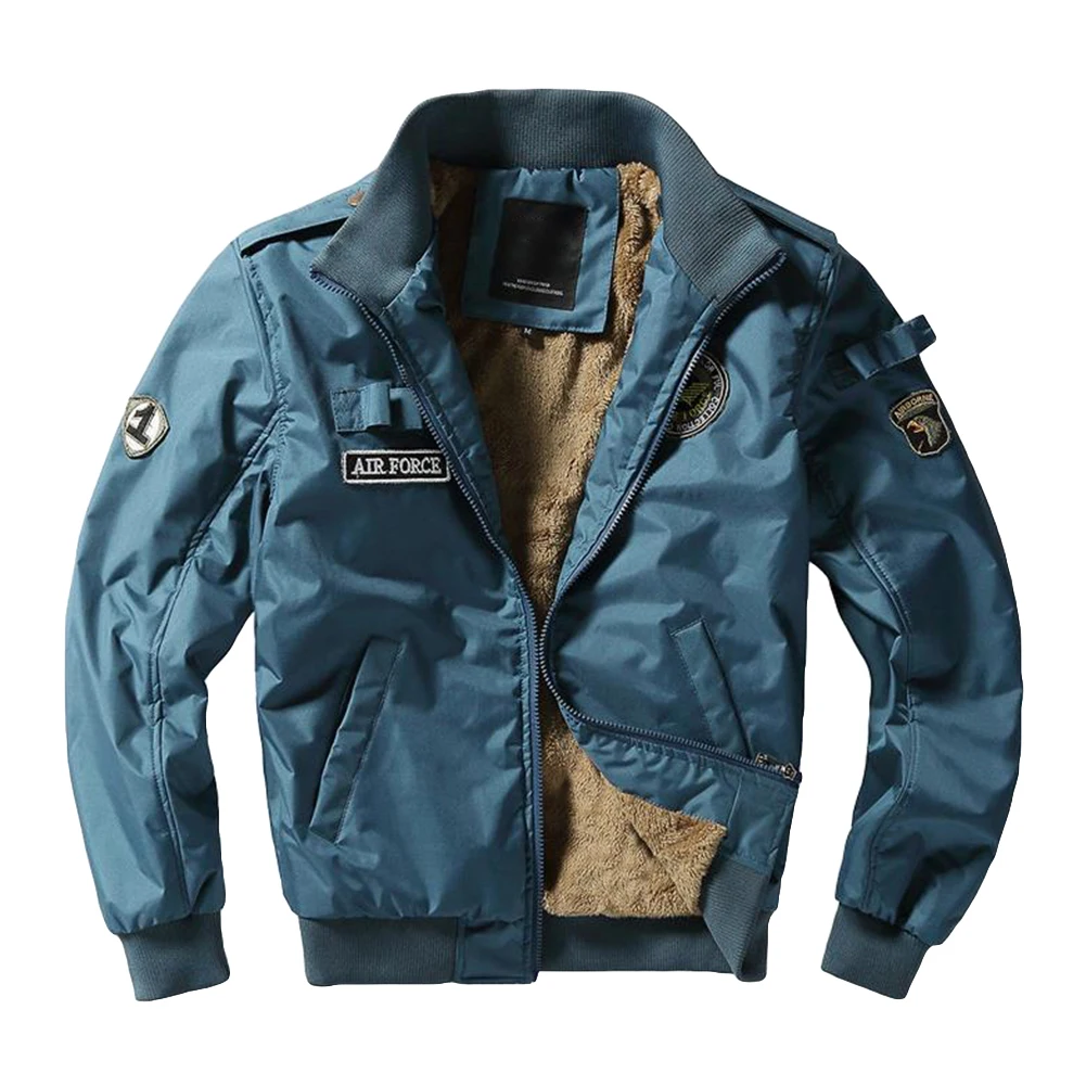 Зимняя модная куртка из искусственного меха с длинным рукавом и карманом на молнии мужская теплая верхняя одежда - Цвет: Синий