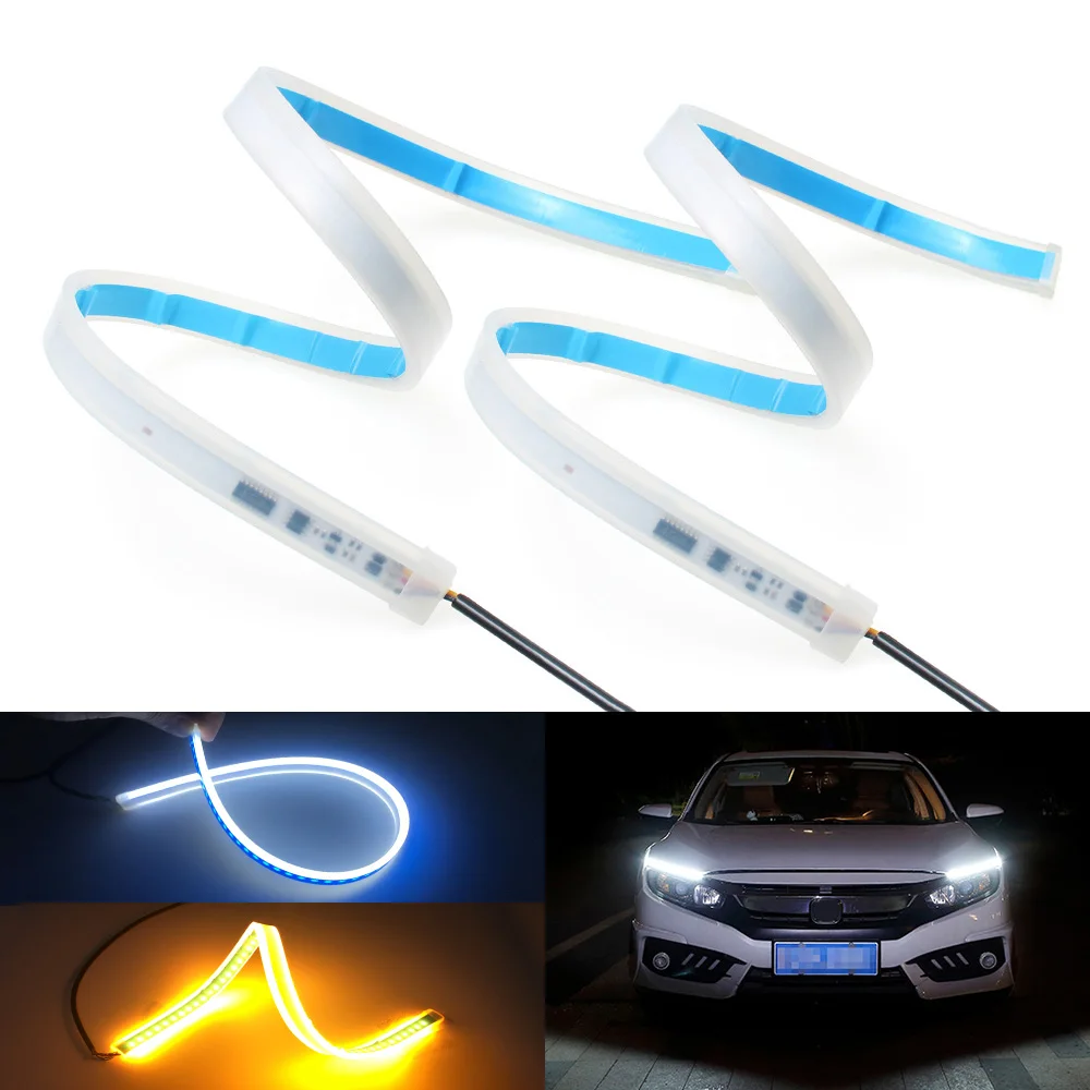 

2PCS Waterproof DRL Daytime Running Lights White Red Blue with Yellow Amber Turn Signal Lamps Sequential Flow