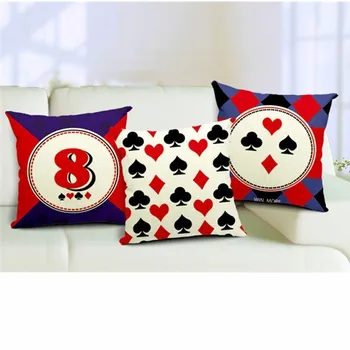 

18" Quality couch cushion Invisible Zipper cotton Linen Home decorative pillow Poker playing cards shape design 45x45cm pillows