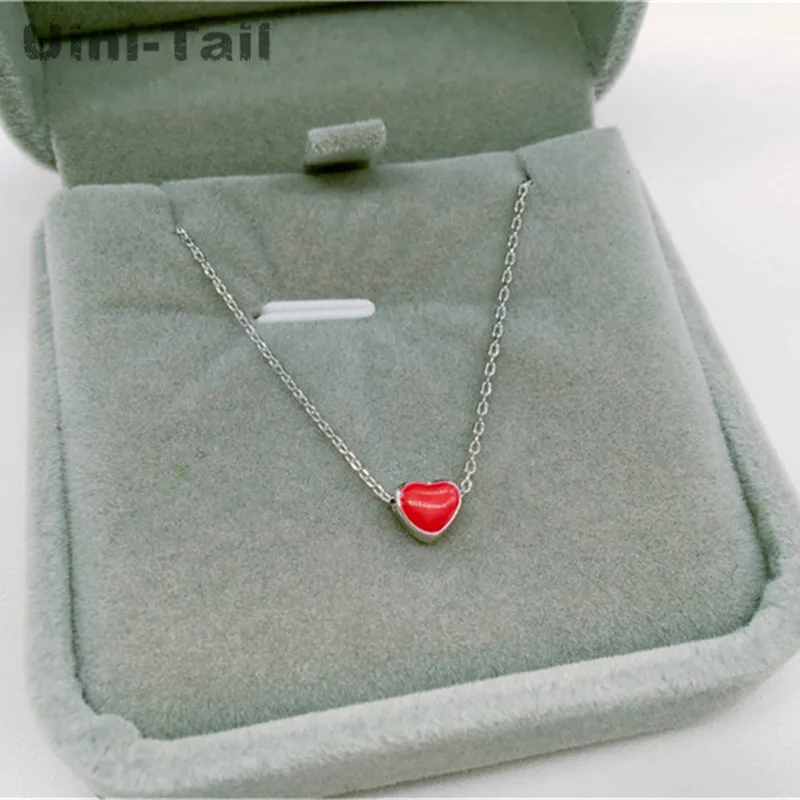 Новое милое ожерелье из стерлингового серебра 925 пробы ручной работы с Красной глазурью в форме сердца свежее модное Трендовое Персиковое ожерелье для подружки