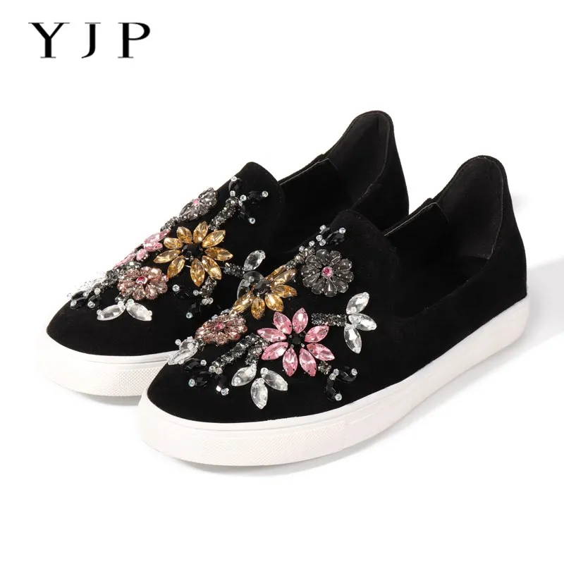 

YJP Rhinestone Women Shoes Sneakers, Spring Autumn Suede Leather Flats Casual Shoes, Ladies Slip-on Loafers Leisure Flat Shoes